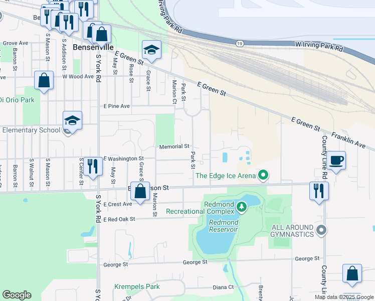 map of restaurants, bars, coffee shops, grocery stores, and more near 359 Park Street in Bensenville