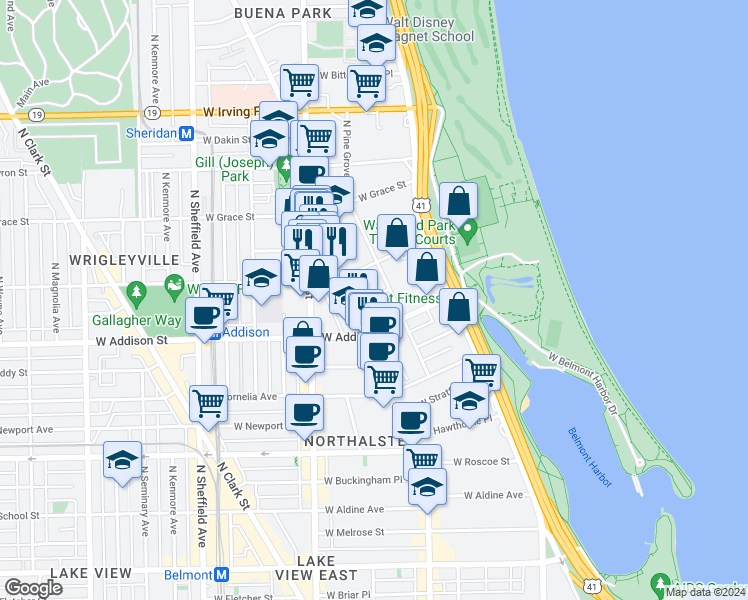 map of restaurants, bars, coffee shops, grocery stores, and more near 604 West Patterson Avenue in Chicago