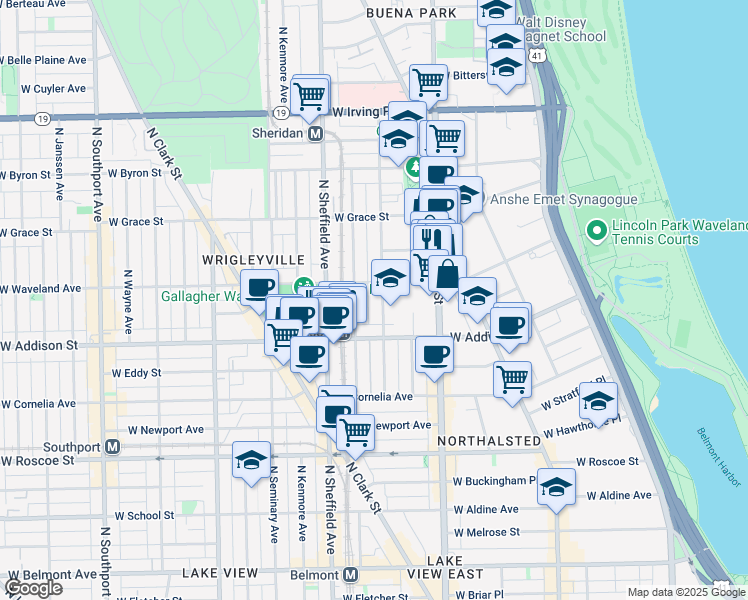 map of restaurants, bars, coffee shops, grocery stores, and more near 3656 North Fremont Street in Chicago