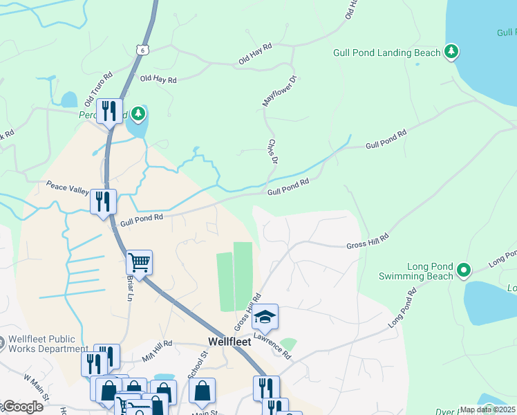 map of restaurants, bars, coffee shops, grocery stores, and more near 250 Gull Pond Road in Wellfleet