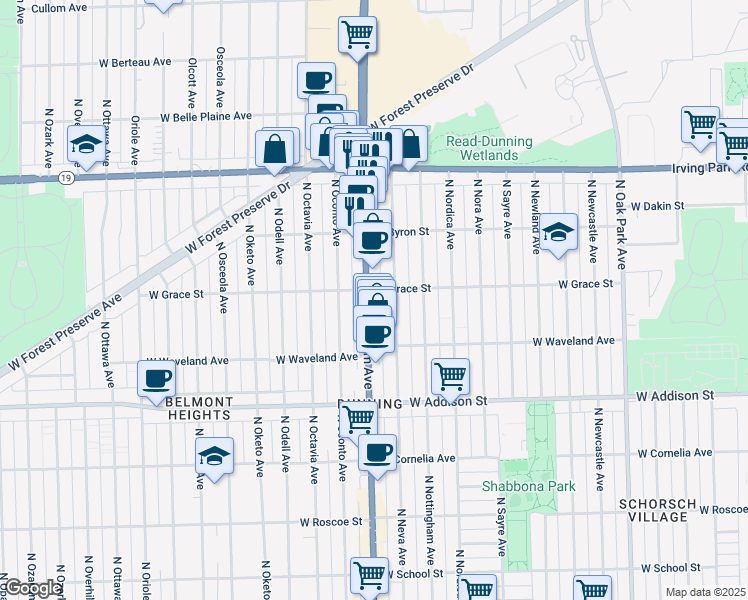 map of restaurants, bars, coffee shops, grocery stores, and more near in Chicago