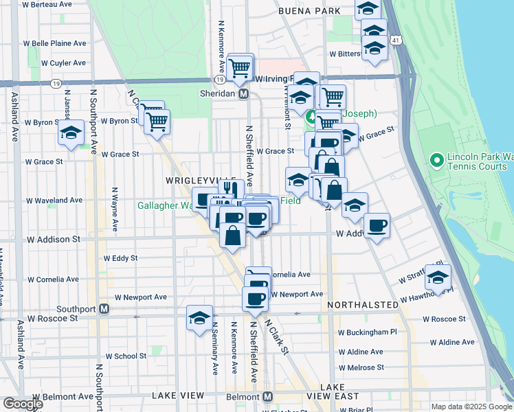 map of restaurants, bars, coffee shops, grocery stores, and more near in Chicago