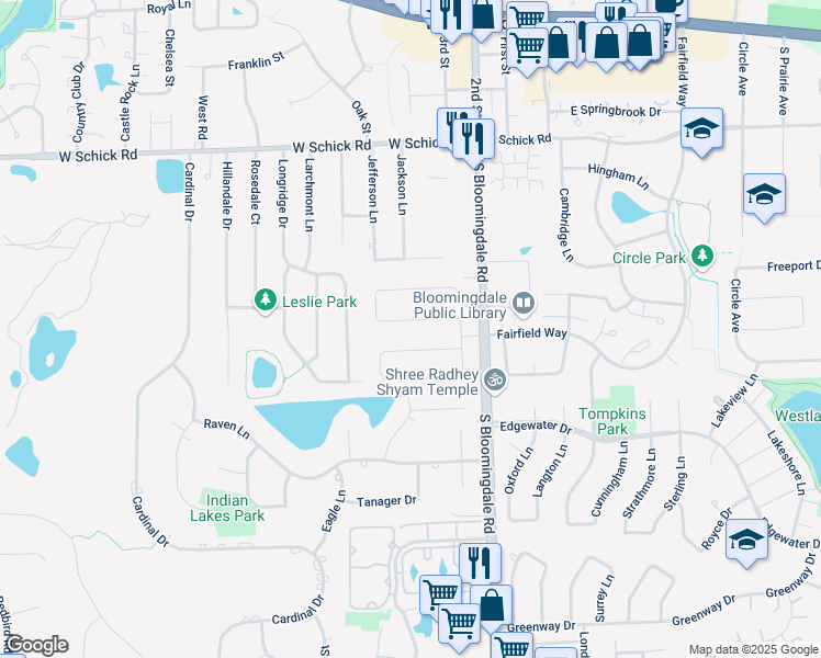 map of restaurants, bars, coffee shops, grocery stores, and more near 9 Founders Pointe North in Bloomingdale
