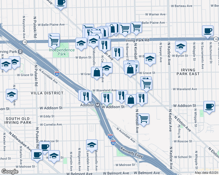 map of restaurants, bars, coffee shops, grocery stores, and more near 3718 North Drake Avenue in Chicago