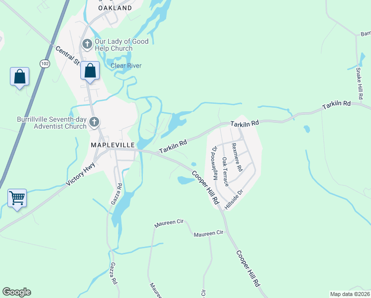 map of restaurants, bars, coffee shops, grocery stores, and more near 101 Tarkiln Road in Burrillville