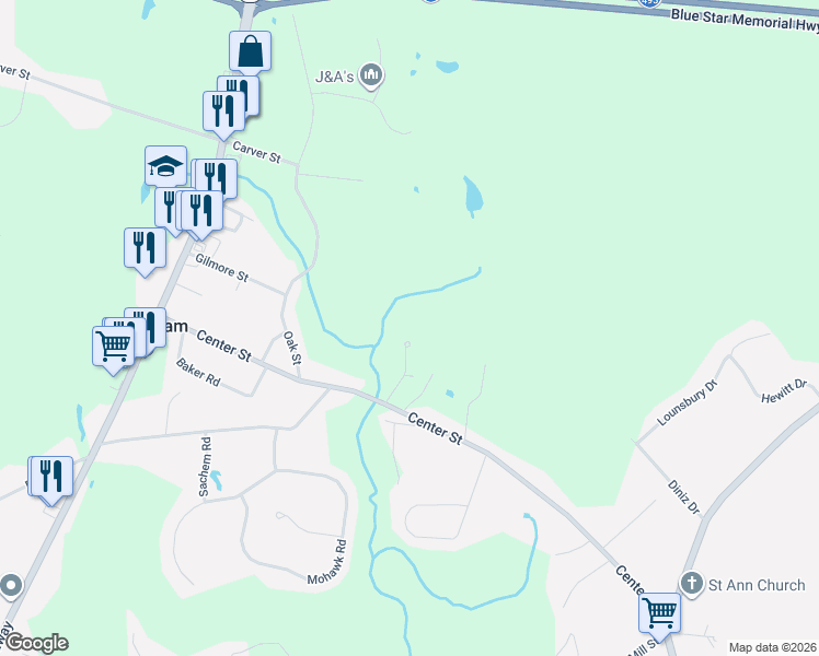 map of restaurants, bars, coffee shops, grocery stores, and more near 74 Cedarmill Drive in Raynham