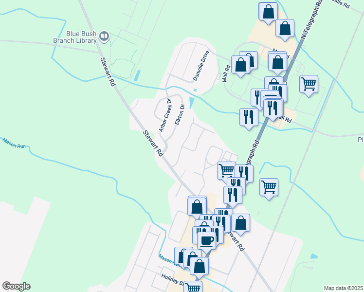 map of restaurants, bars, coffee shops, grocery stores, and more near 1055 Cedar Creek Drive in Monroe