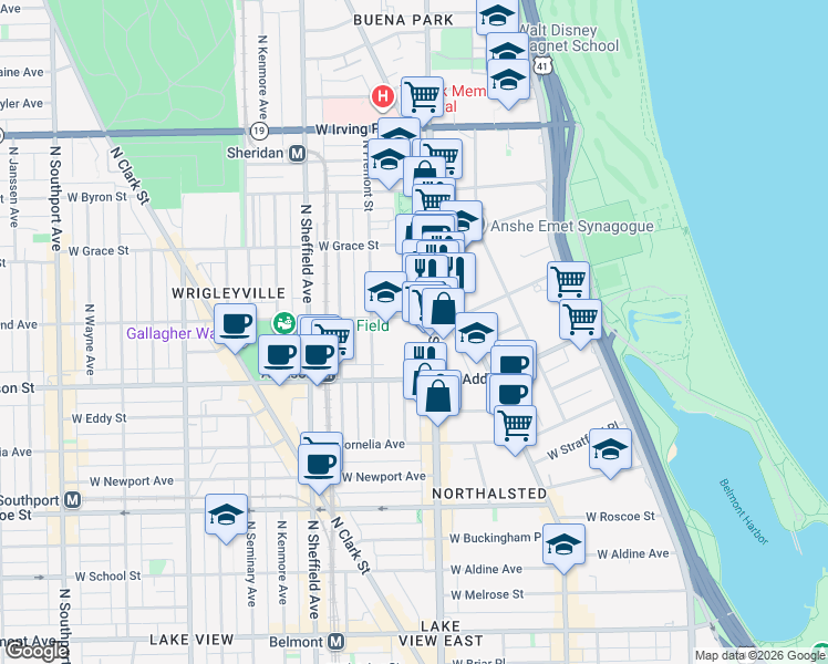 map of restaurants, bars, coffee shops, grocery stores, and more near 817 West Waveland Avenue in Chicago