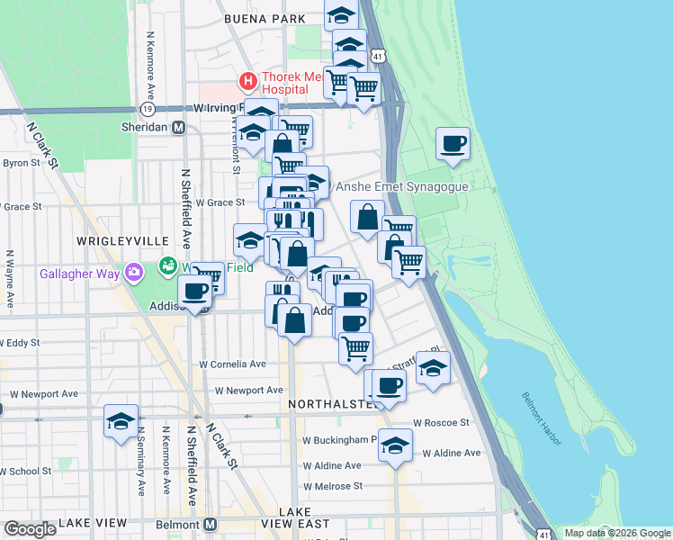 map of restaurants, bars, coffee shops, grocery stores, and more near 626 West Patterson Avenue in Chicago