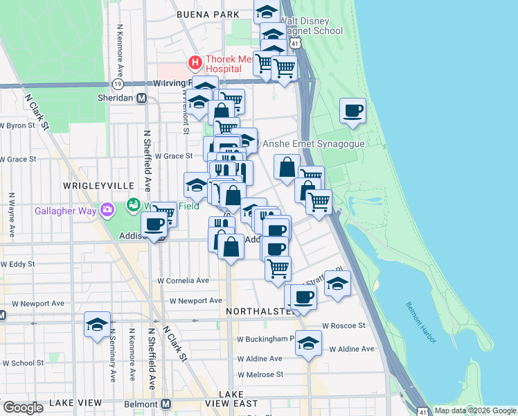 map of restaurants, bars, coffee shops, grocery stores, and more near in Chicago