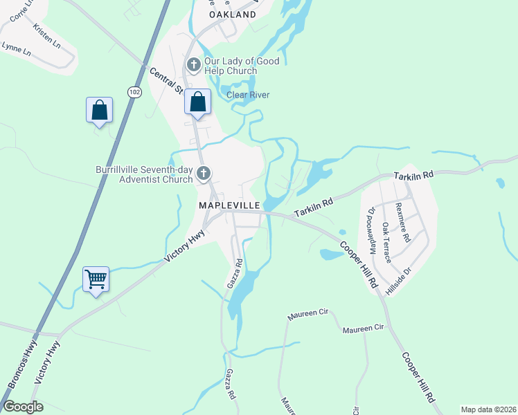 map of restaurants, bars, coffee shops, grocery stores, and more near 72 Mapleville Main in Burrillville
