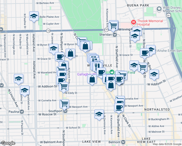 map of restaurants, bars, coffee shops, grocery stores, and more near 1151 West Waveland Avenue in Chicago