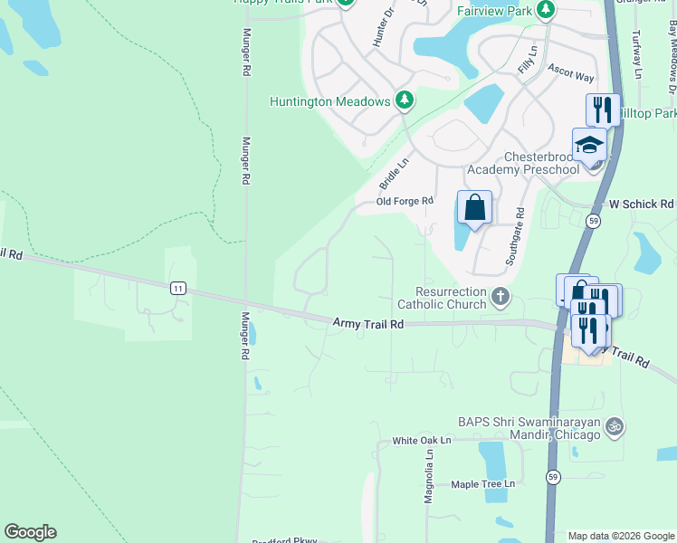 map of restaurants, bars, coffee shops, grocery stores, and more near 1575 Old Forge Road in Bartlett