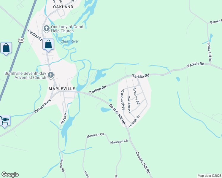 map of restaurants, bars, coffee shops, grocery stores, and more near 101 Tarkiln Road in Burrillville