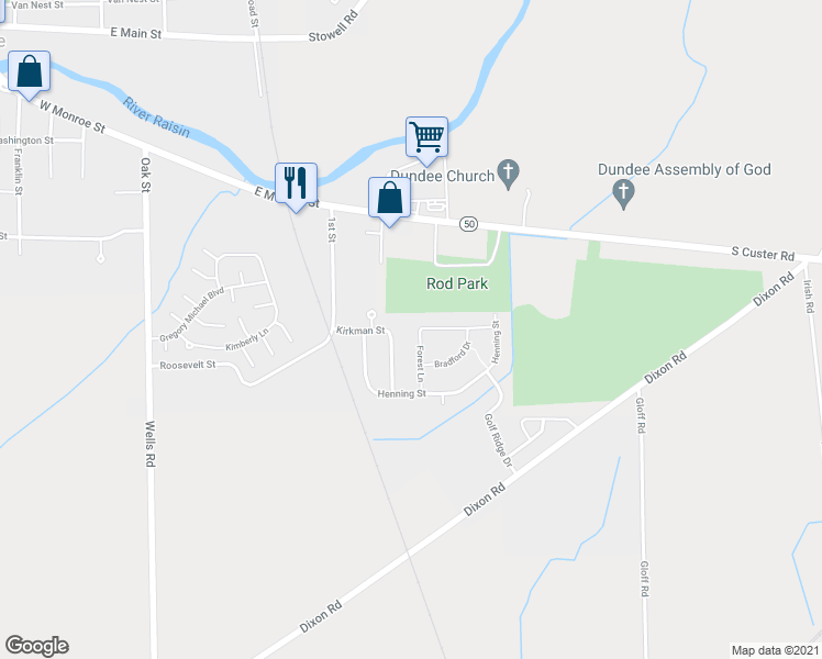 map of restaurants, bars, coffee shops, grocery stores, and more near 754 Forest Lane in Dundee