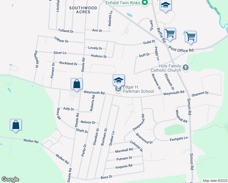 map of restaurants, bars, coffee shops, grocery stores, and more near 165 Weymouth Road in Enfield