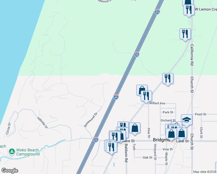 map of restaurants, bars, coffee shops, grocery stores, and more near 9383 Kramer Drive in Sawyer