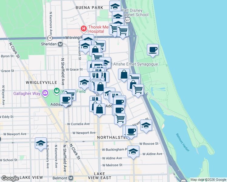 map of restaurants, bars, coffee shops, grocery stores, and more near in Chicago