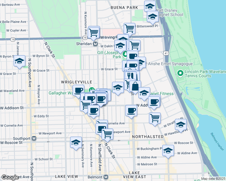 map of restaurants, bars, coffee shops, grocery stores, and more near 3656 North Fremont Street in Chicago