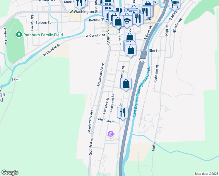 map of restaurants, bars, coffee shops, grocery stores, and more near 20 Thompson Avenue in Bradford