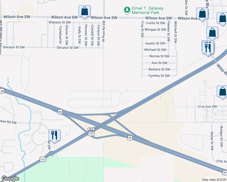 map of restaurants, bars, coffee shops, grocery stores, and more near 5206 Ruhd Street Southwest in Cedar Rapids