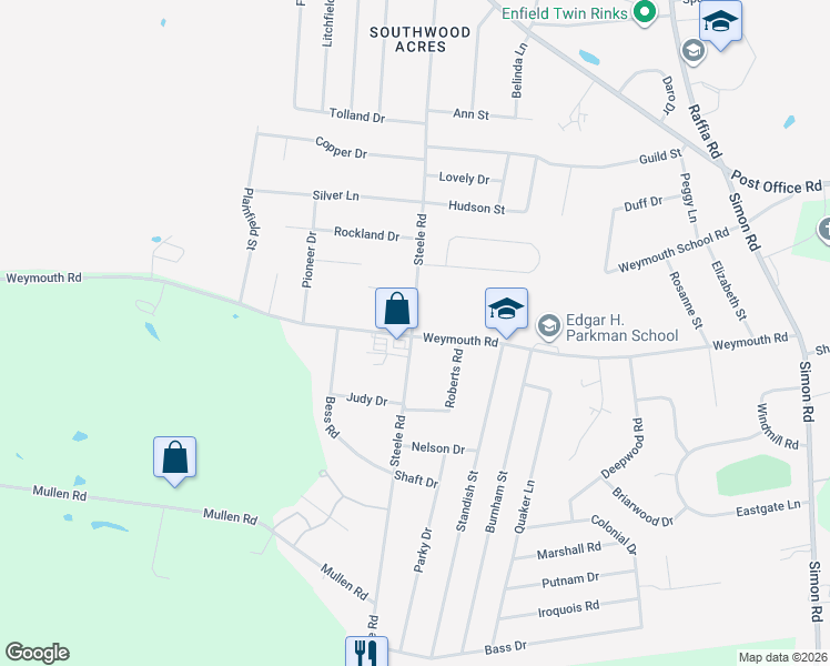 map of restaurants, bars, coffee shops, grocery stores, and more near 139 Weymouth Road in Enfield