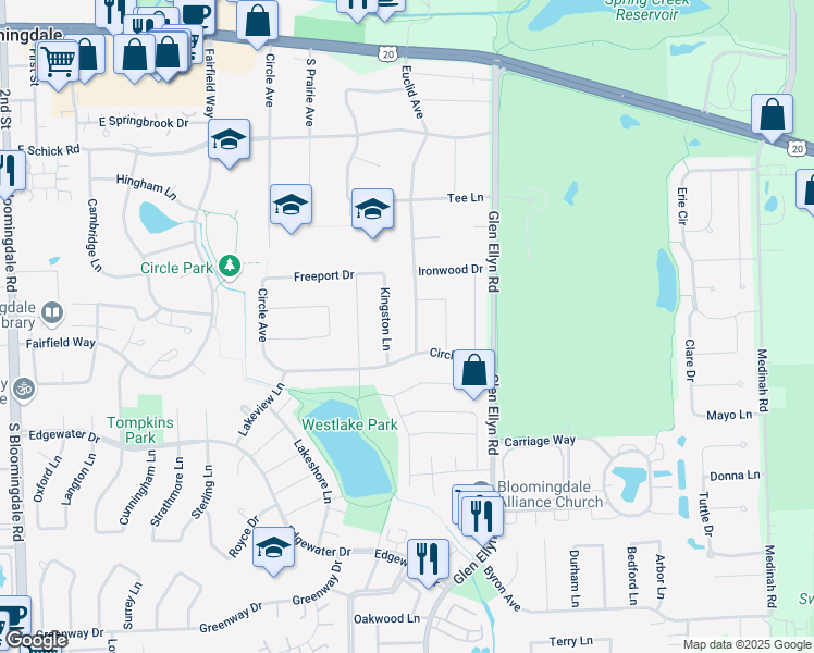map of restaurants, bars, coffee shops, grocery stores, and more near 192 Euclid Avenue in Bloomingdale