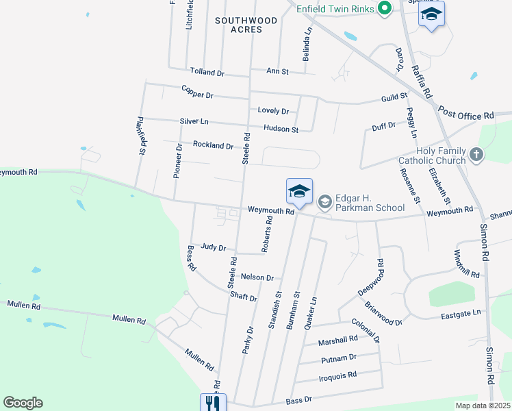 map of restaurants, bars, coffee shops, grocery stores, and more near 149 Weymouth Road in Enfield
