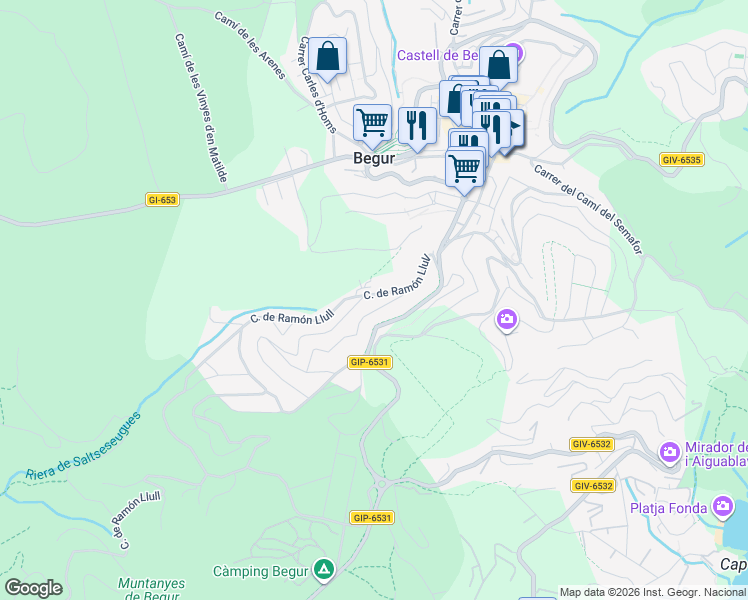 map of restaurants, bars, coffee shops, grocery stores, and more near 21 Calle de Ramón Llull in Begur