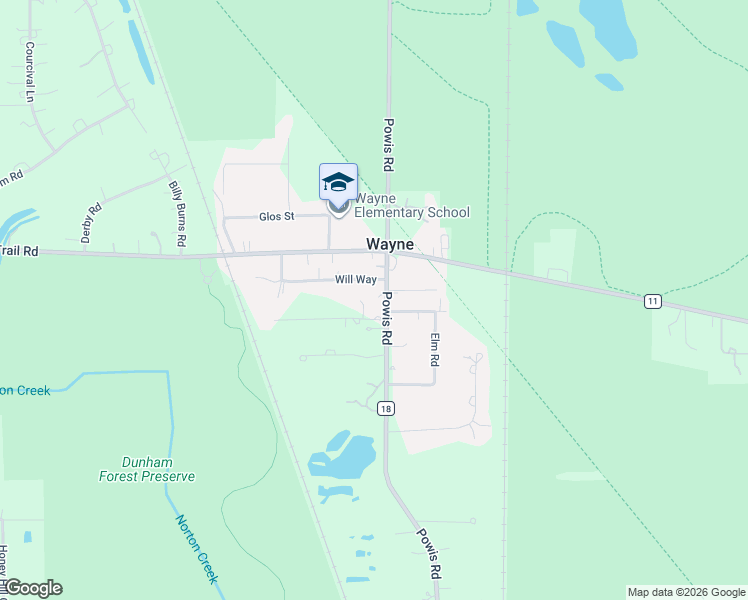 map of restaurants, bars, coffee shops, grocery stores, and more near 32W050 Cedar Lane in Wayne