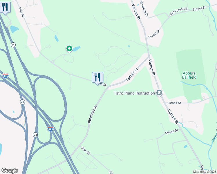 map of restaurants, bars, coffee shops, grocery stores, and more near 430 Spruce Street in Bridgewater