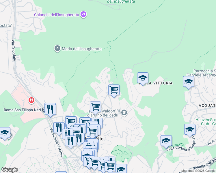 map of restaurants, bars, coffee shops, grocery stores, and more near 6-8 Via Domenico Berti in Rome
