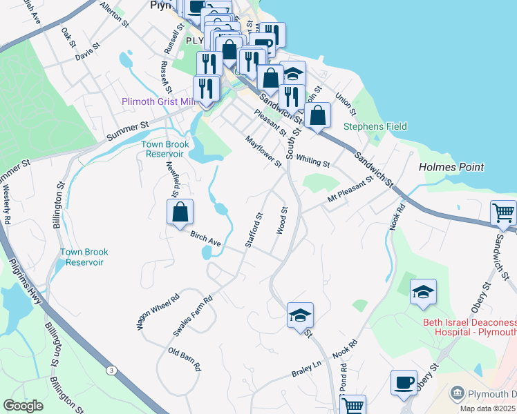 map of restaurants, bars, coffee shops, grocery stores, and more near 21 Stafford Street in Plymouth
