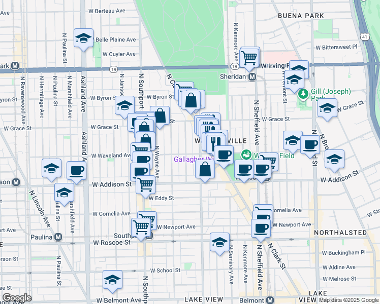 map of restaurants, bars, coffee shops, grocery stores, and more near in Chicago