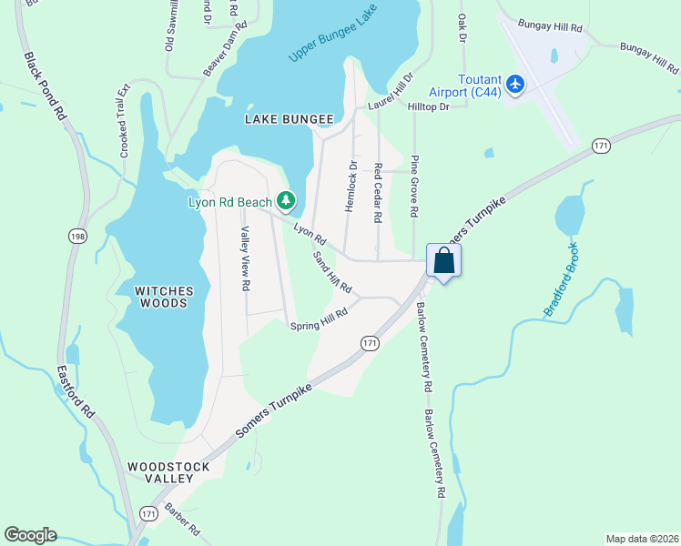 map of restaurants, bars, coffee shops, grocery stores, and more near 31 Sand Hill Road in Woodstock