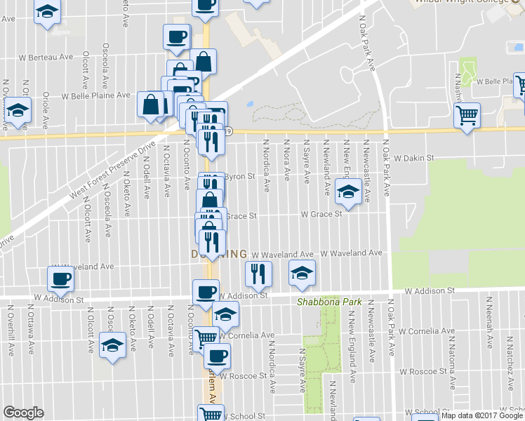 map of restaurants, bars, coffee shops, grocery stores, and more near 3802 North Nordica Avenue in Chicago