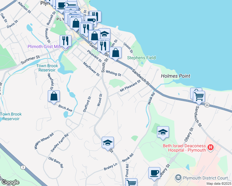 map of restaurants, bars, coffee shops, grocery stores, and more near 42 Mount Pleasant Street in Plymouth
