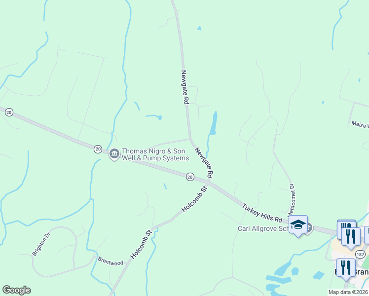 map of restaurants, bars, coffee shops, grocery stores, and more near 21 Newgate Road in East Granby