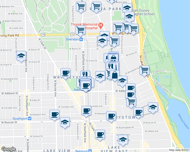 map of restaurants, bars, coffee shops, grocery stores, and more near in Chicago
