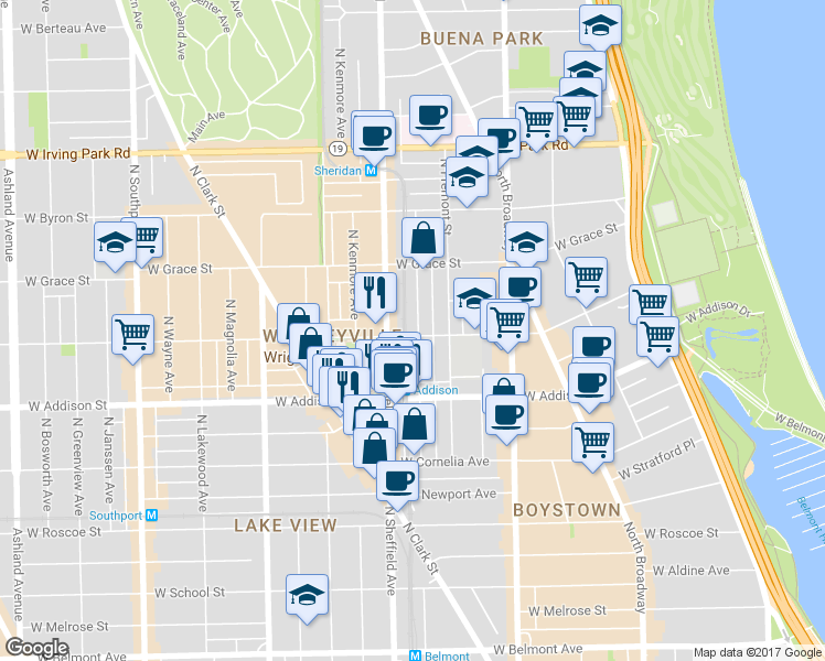 map of restaurants, bars, coffee shops, grocery stores, and more near in Chicago