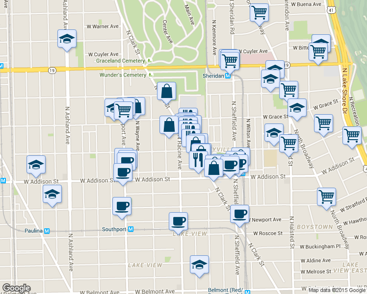 map of restaurants, bars, coffee shops, grocery stores, and more near in Chicago