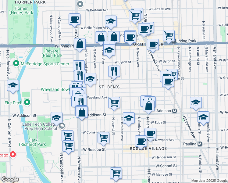 map of restaurants, bars, coffee shops, grocery stores, and more near in Chicago