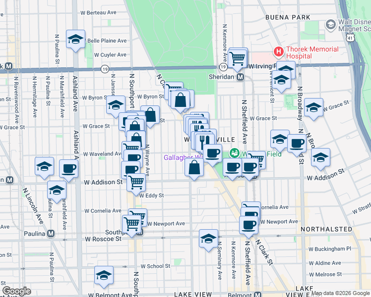 map of restaurants, bars, coffee shops, grocery stores, and more near 3708 North Racine Avenue in Chicago