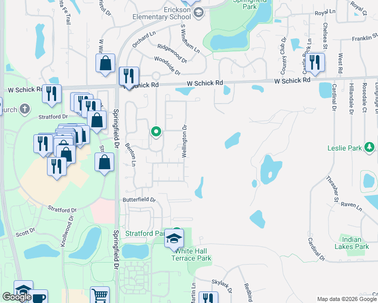 map of restaurants, bars, coffee shops, grocery stores, and more near 179 Wellington Drive in Bloomingdale