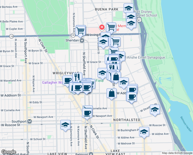 map of restaurants, bars, coffee shops, grocery stores, and more near 908 West Waveland Avenue in Chicago