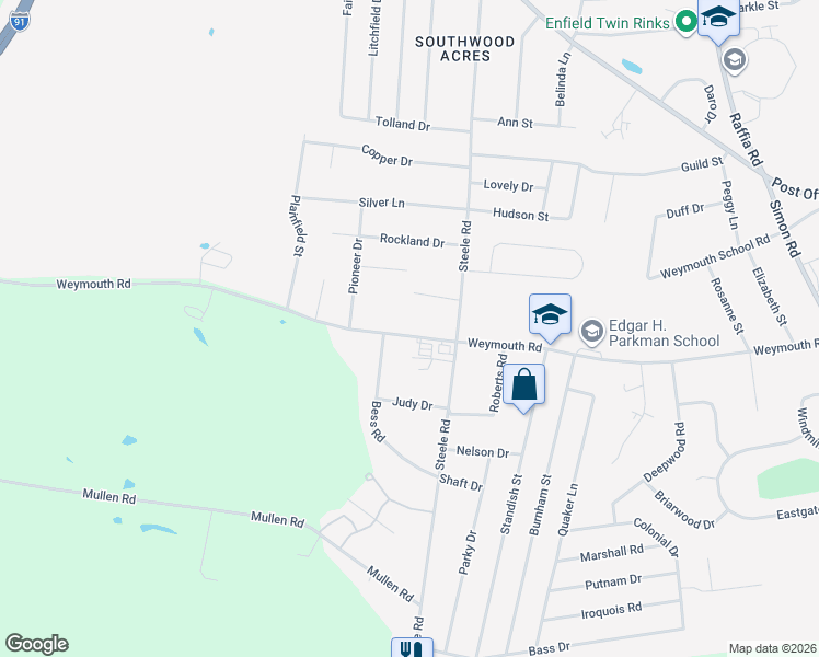 map of restaurants, bars, coffee shops, grocery stores, and more near 133 Weymouth Road in Enfield