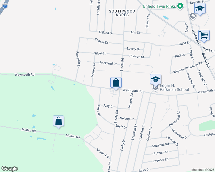 map of restaurants, bars, coffee shops, grocery stores, and more near 133 Weymouth Road in Enfield