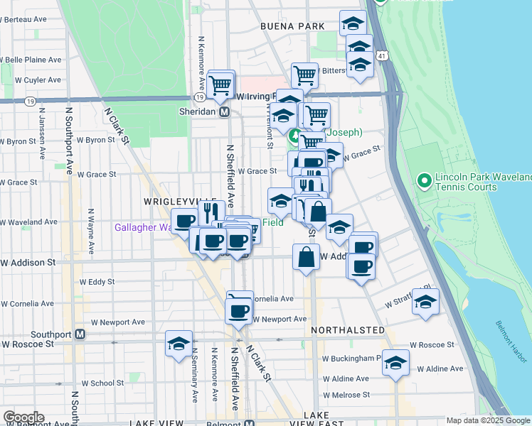 map of restaurants, bars, coffee shops, grocery stores, and more near 3656 North Fremont Street in Chicago