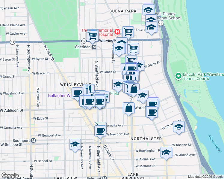 map of restaurants, bars, coffee shops, grocery stores, and more near 3702 North Fremont Street in Chicago