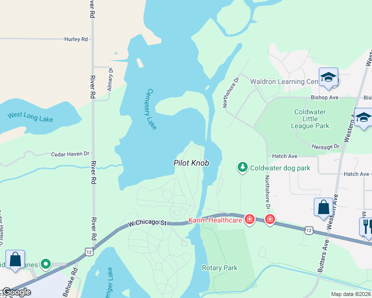 map of restaurants, bars, coffee shops, grocery stores, and more near 129 Willow Lane in Coldwater